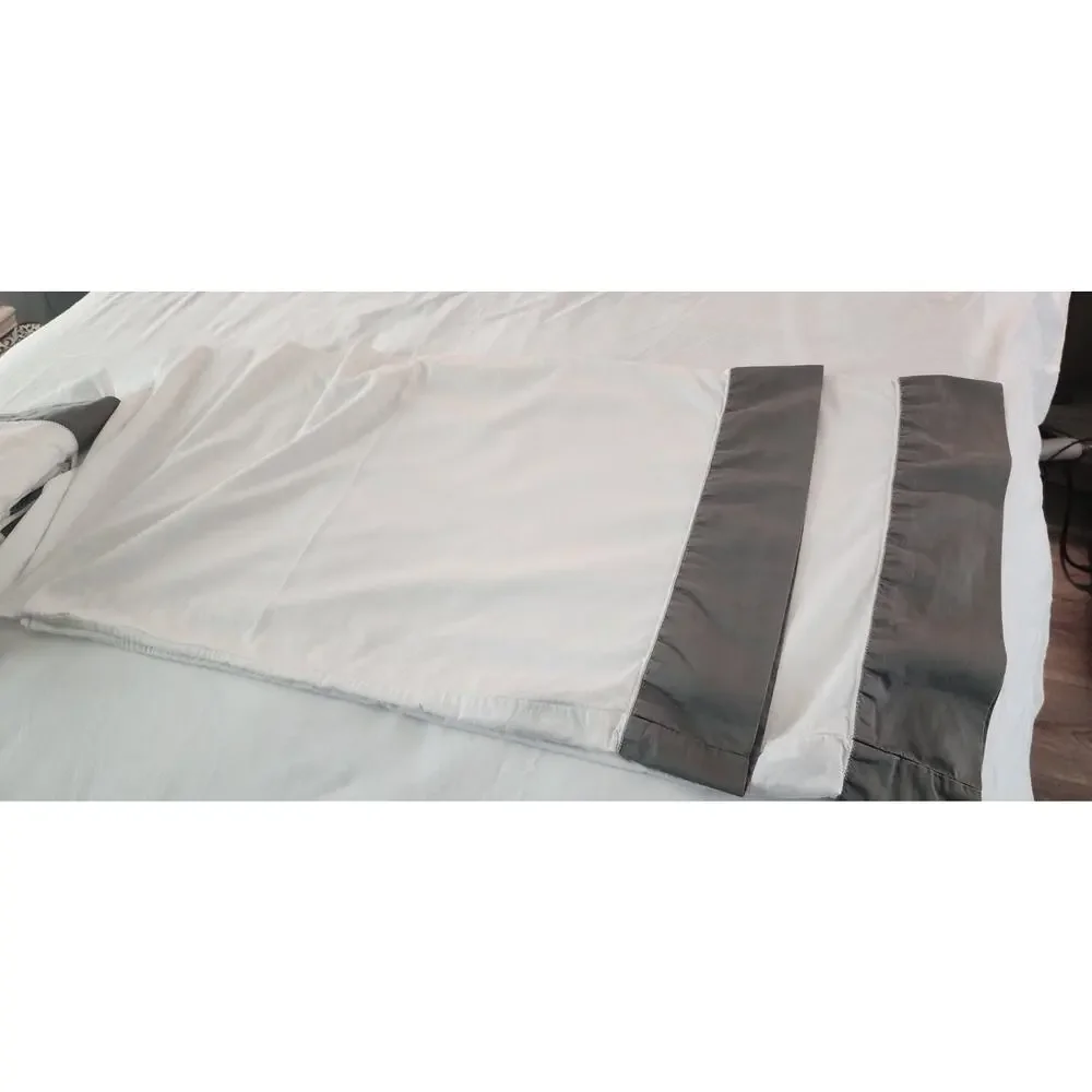 Ralph Lauren Cotton Sateen Graphite Trim Langdon King Duvet Sham Sheet Set White